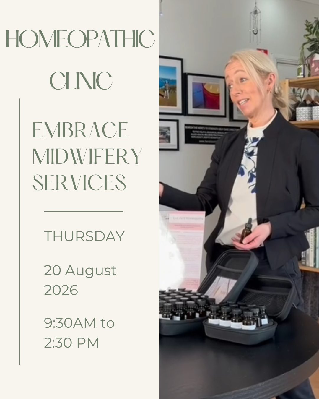 🌿 Embrace Clinic Reminder 🌿

A gentle reminder that I'll be at Embrace Clinic this Thursday, 6 August.

If you've been putting your health on hold, this is your opportunity to take the first step towards personalised, holistic support.✨ 

I'd love to welcome you to the clinic.📩

Message me or contact @embracemidwiferyservices to book your appointment.

#clinicreminder #homeopathyworks #holistichealth #individualisedcare #booknow